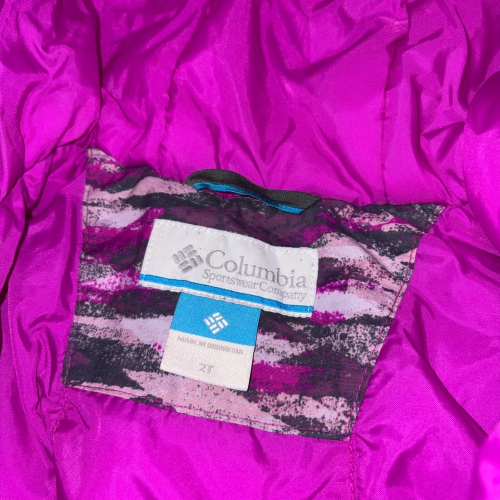 Columbia Kids Purple Pink Abstract Camo Hooded Ski Snow Puffer Winter Jacket  2T - Picture 4 of 7